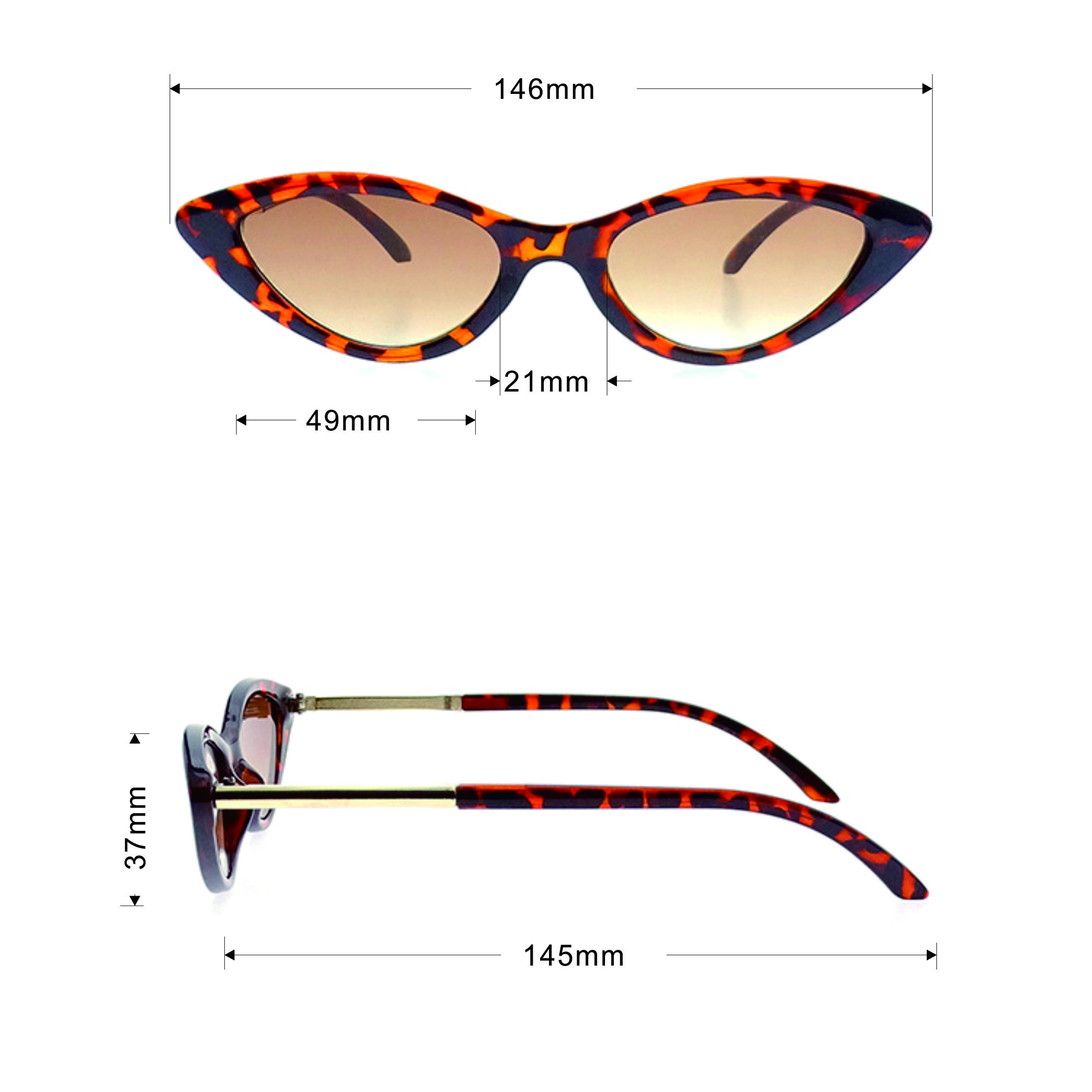 Retro Designer Shades Brown Red Lens Leopard Frame Triangle Vintage Cat Eye Sunglasses Women LS-P1035