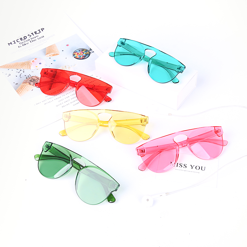  European Candy Round Sun Glasses Frameless One-piece Jelly Transparent One-piece Color Trend Pink Sunglasses LS-P1335